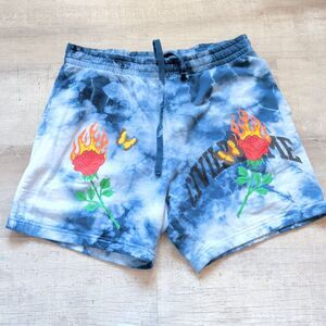 Civil Regime Blue Tie Dye Flame Rose Butterfly Fleece Sweat Shorts Men's Size L